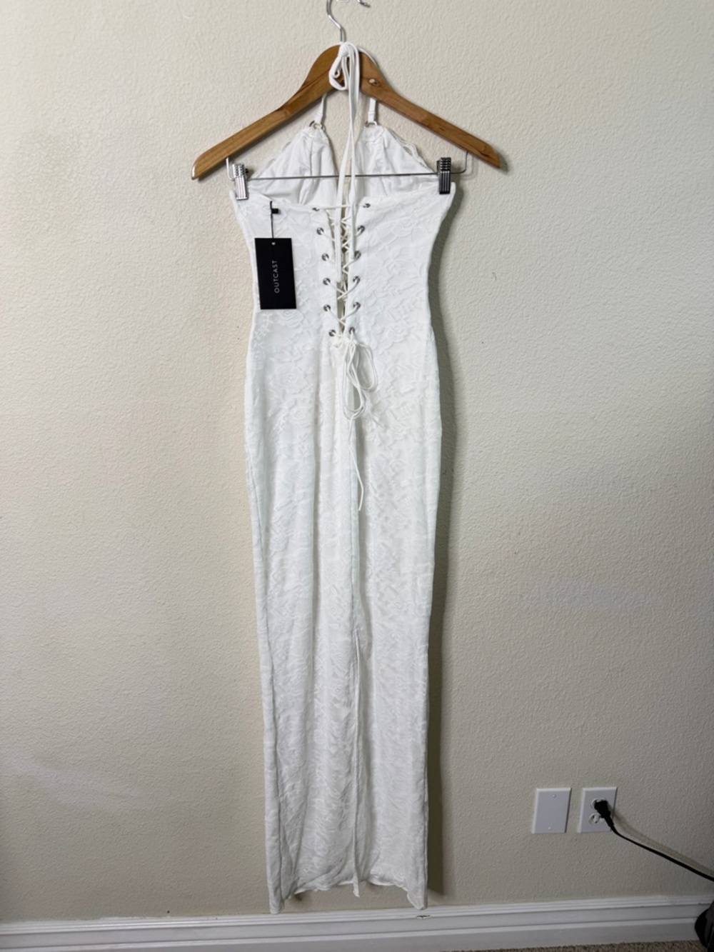 NWT Outcast Lux Maxi Dress White Lace Up Corset Women’s Size L - Picture 9 of 10